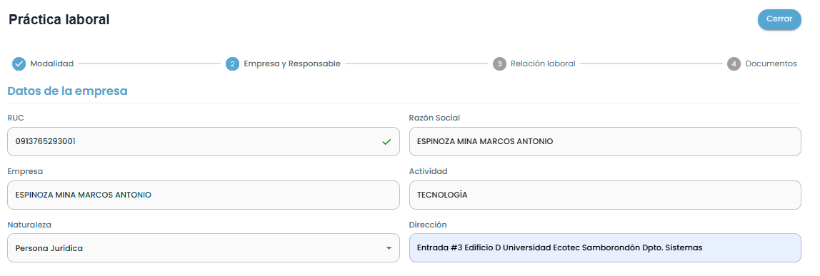 Paso 2, datos de la empresa