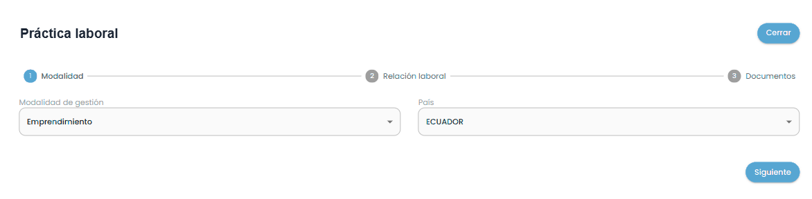 Paso 1, modalidad emprendimiento