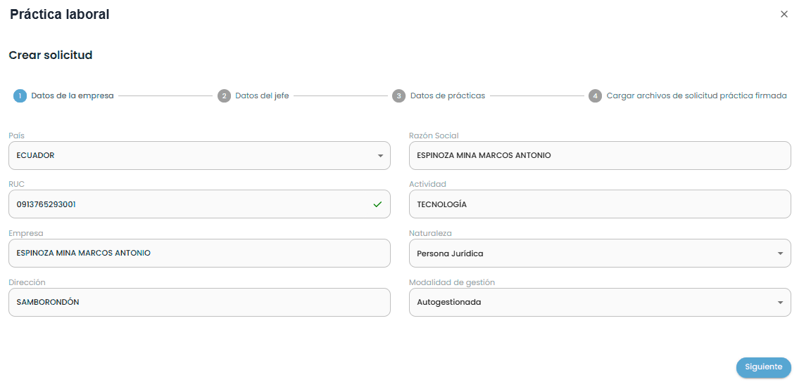 Paso 1, datos de la empresa