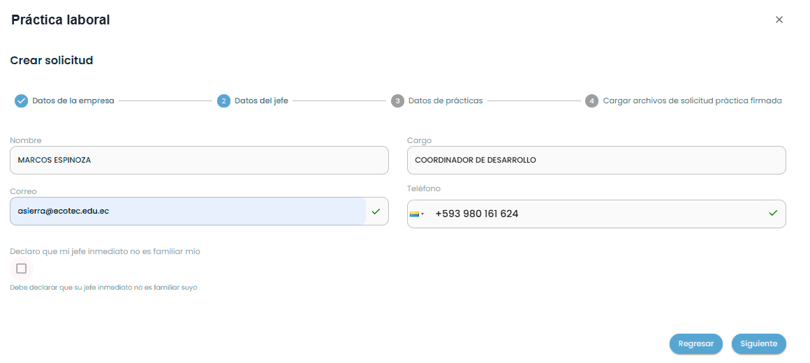 Paso 2, datos del jefe directo